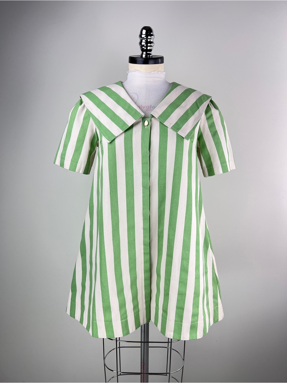 💚 3828. Green & White Stripe Babydoll Button Front Dress